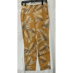 WHBM Women's Orange Palm Leaf Skinny Crop Side‎ Zip Stretch Pants - SZ 4
